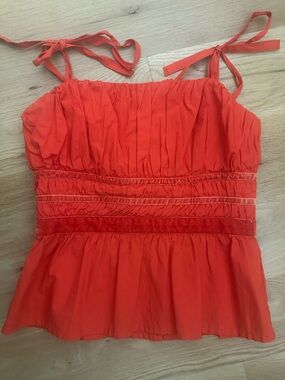 Anthropologie Coral Tie-Shoulder Peplum Camisole